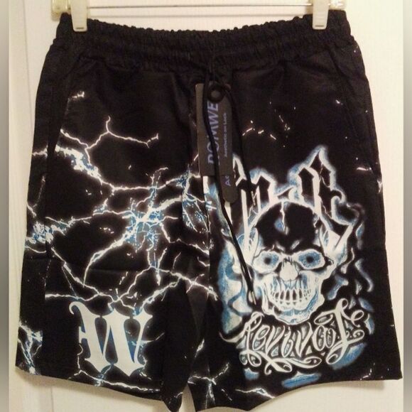Men’s Graphic Skull Lightning Print Shorts - Size Small - Picture 4 of 5